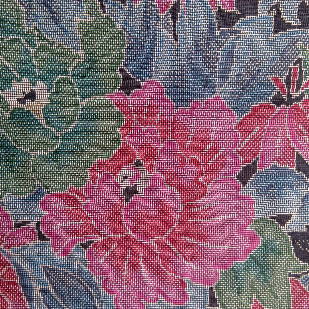 着物リメイク＊７マルキ本場大島紬 大輪柄＊ノースリーブテント型フレアーワンピース