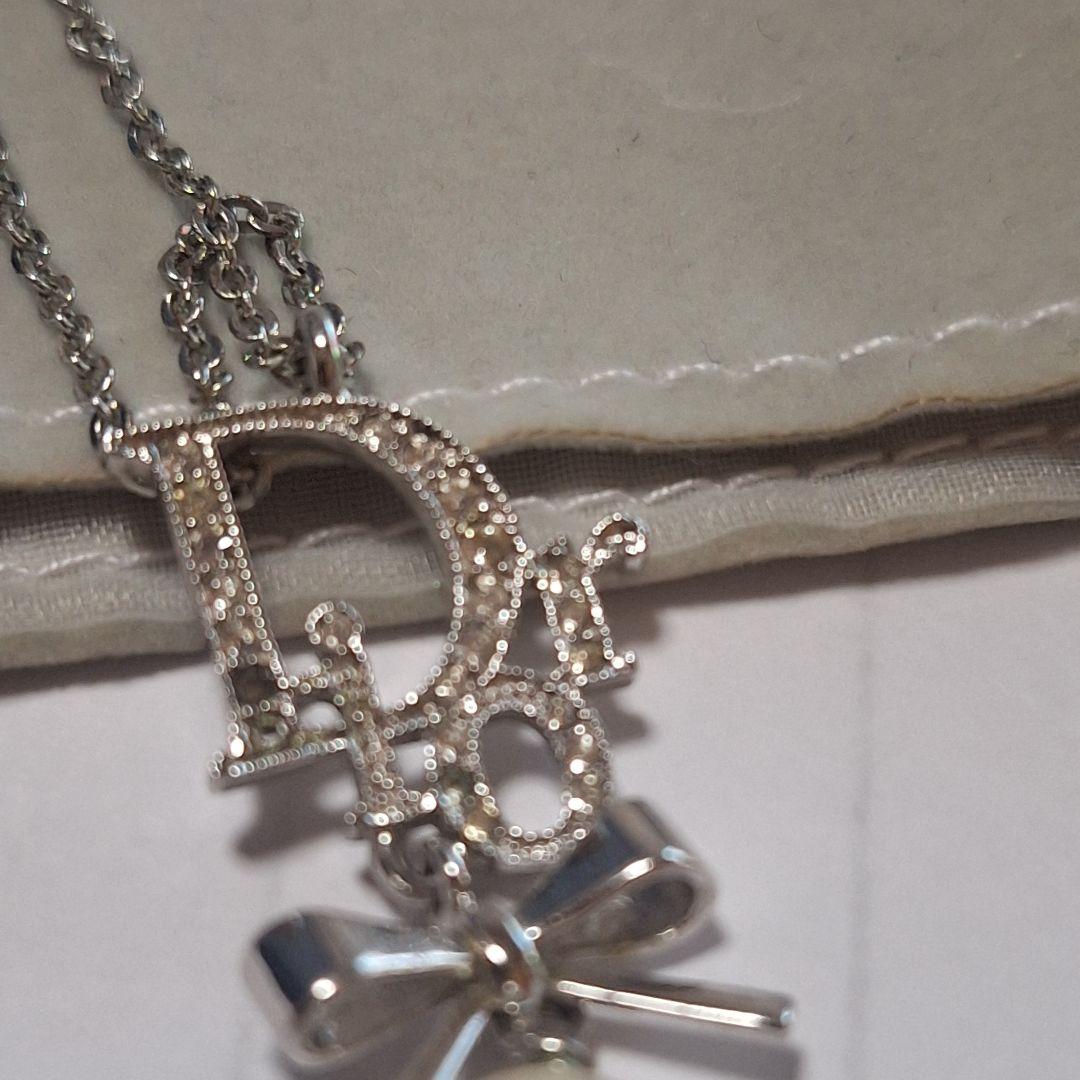 ディオール ネックレス ロゴ リボン パール ラインストーン袋付きヴィンテージ