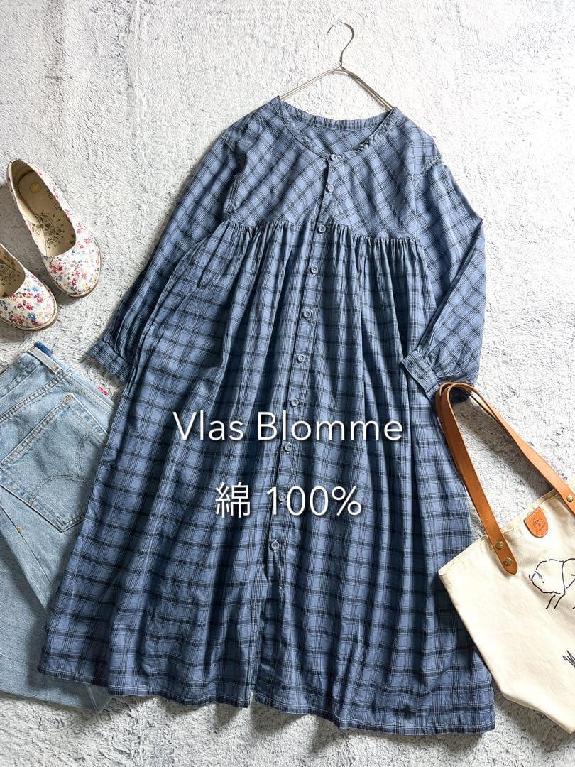 【Vlas Blomme】ヴラスブラム 2wayチェック切替ギャザーワンピース