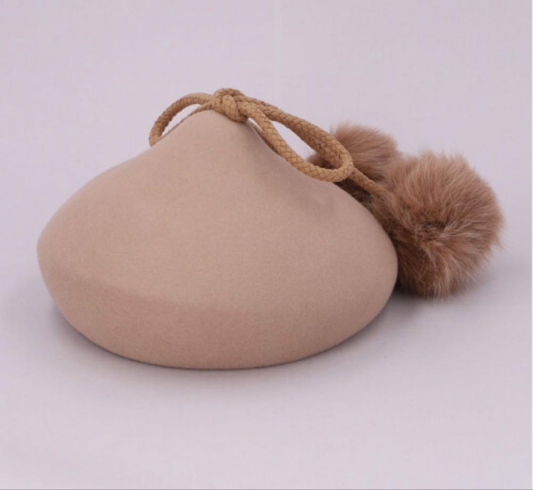 9235. 【未使用品】CA4LA PON PON ベレー帽 フォックスファー