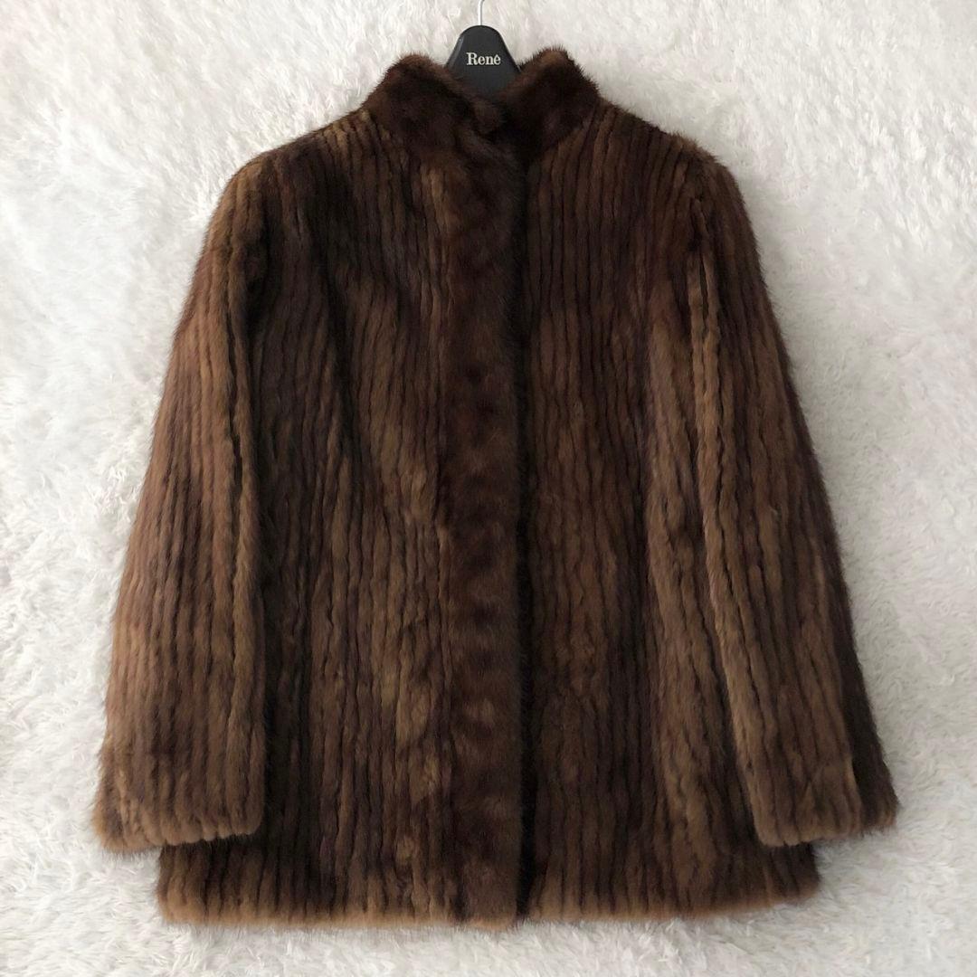 毛皮コート ファーコート リアル ミンク ロング フレア 秋冬 ブラウン M