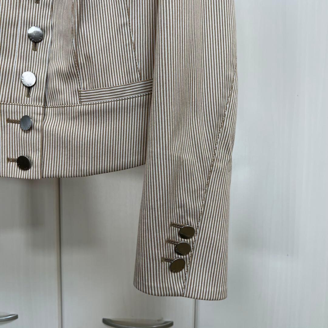 CELINE レイヤードデザイン ストライプノーカラージャケット 40