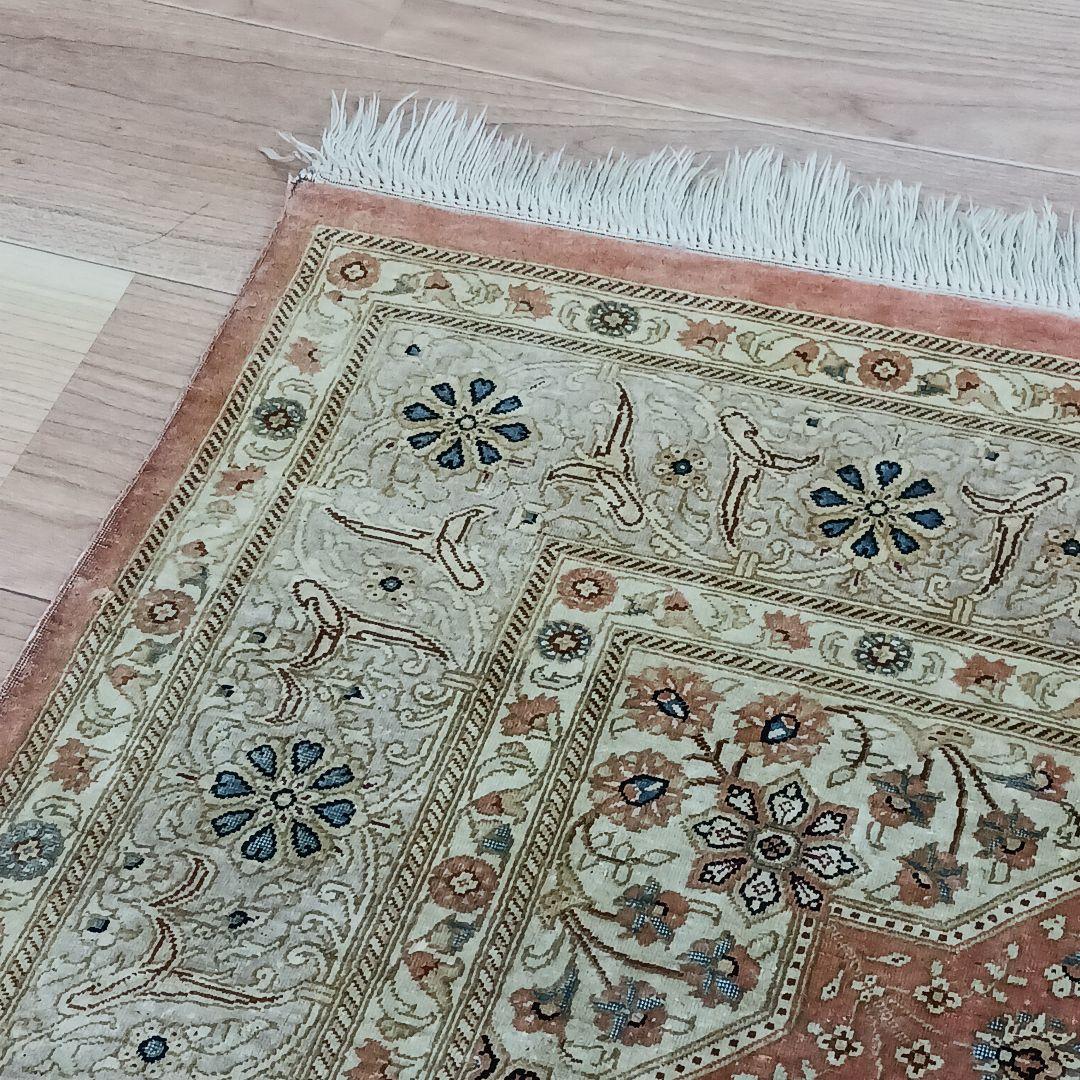 Y3196 高級ペルシャ クム産 工房サイン シルク100% 手織100万ノット