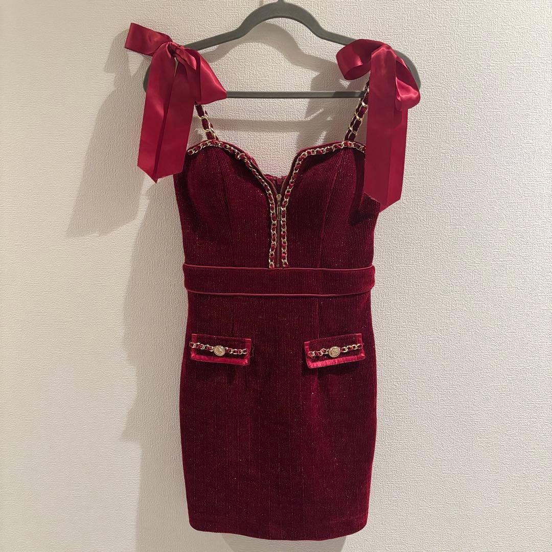 andy バーガンディ リボンストラップドレス キャバドレス