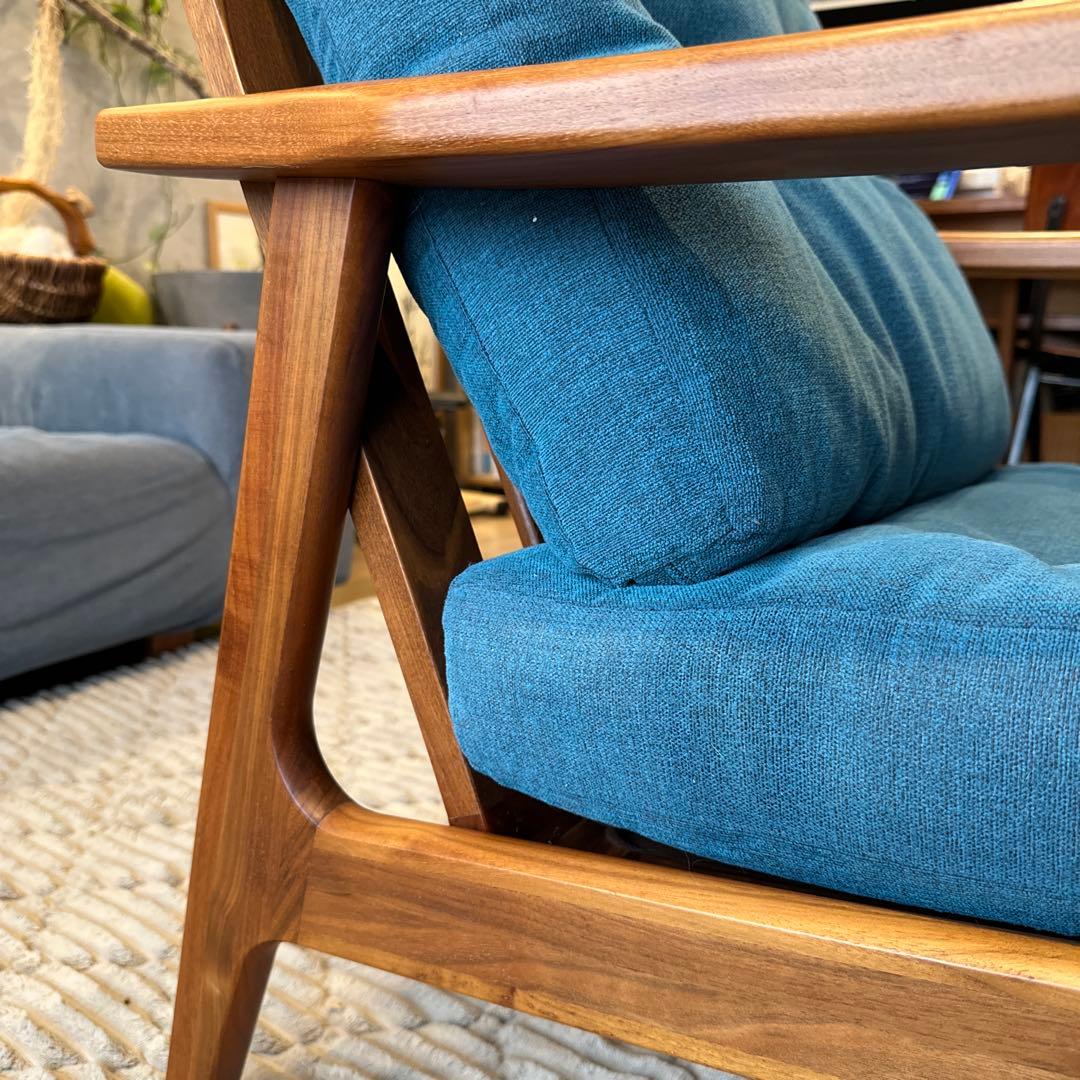 【マルニ60】ウォールナット&ブルー　1人掛けソファ