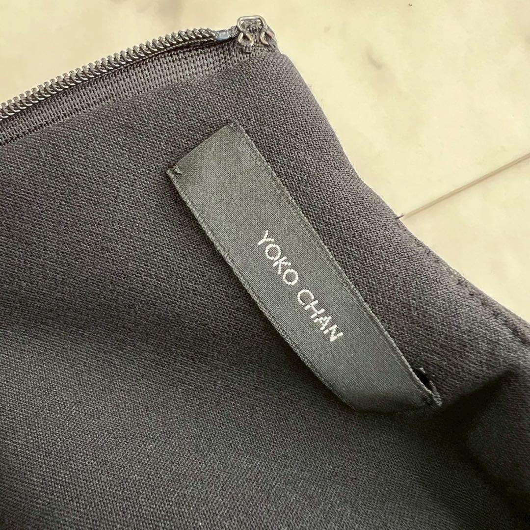 YOKOCHAN パールネック Aラインノースリーブブラウス サテン ブラック