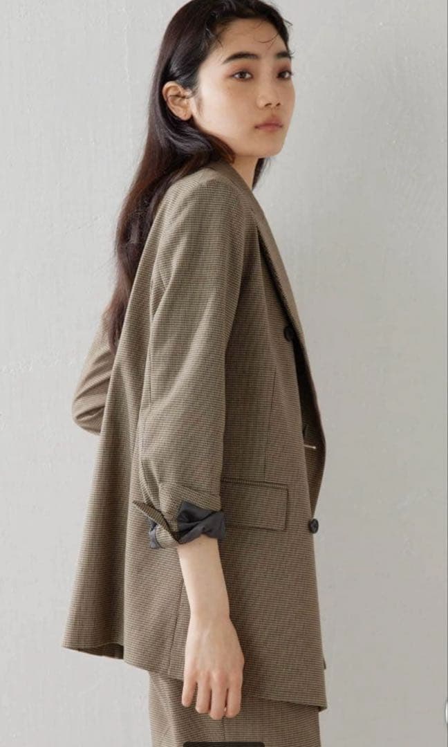 sale★ウィムガゼット★TRダブルジャケット　チェック柄　ブラウン