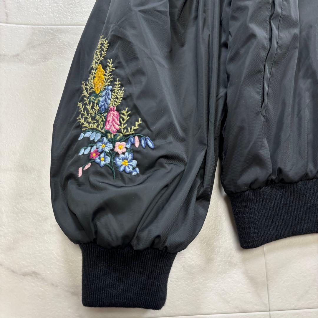 タマオワールド 刺繍ジャケット 猫柄 動物柄 MA-1 黒 ブラック