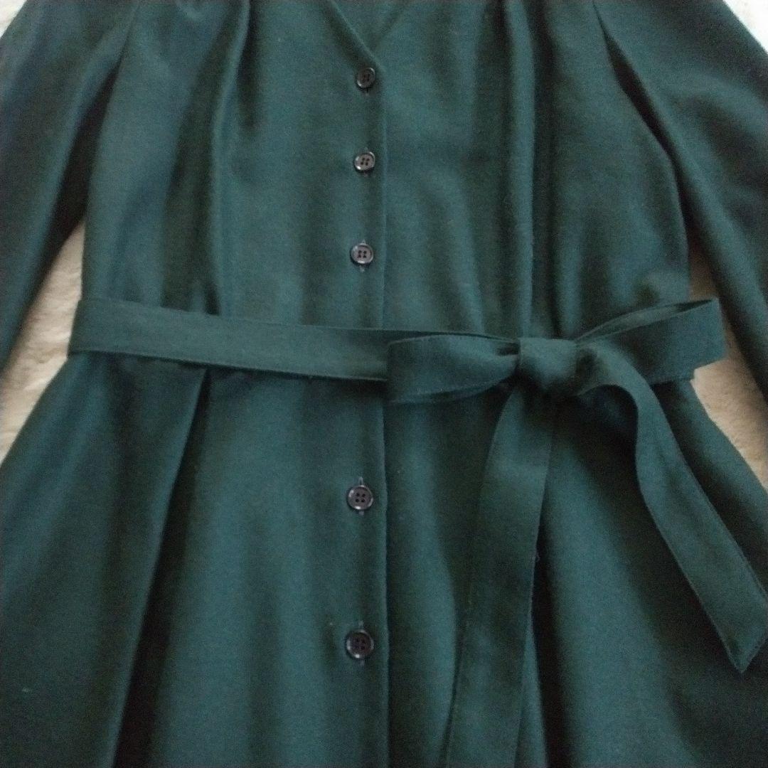 【アナイ】ウール ジョーゼット Vネック ワンピース ロング ベルト Aライン