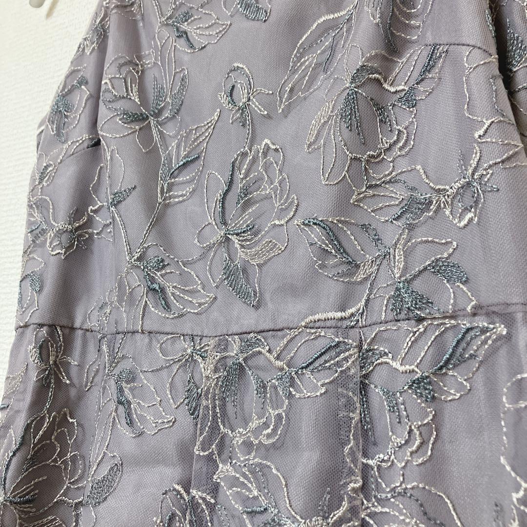 美品　人気　カナ　シャーリングスリーブ総レースフェミニンパーティードレス M