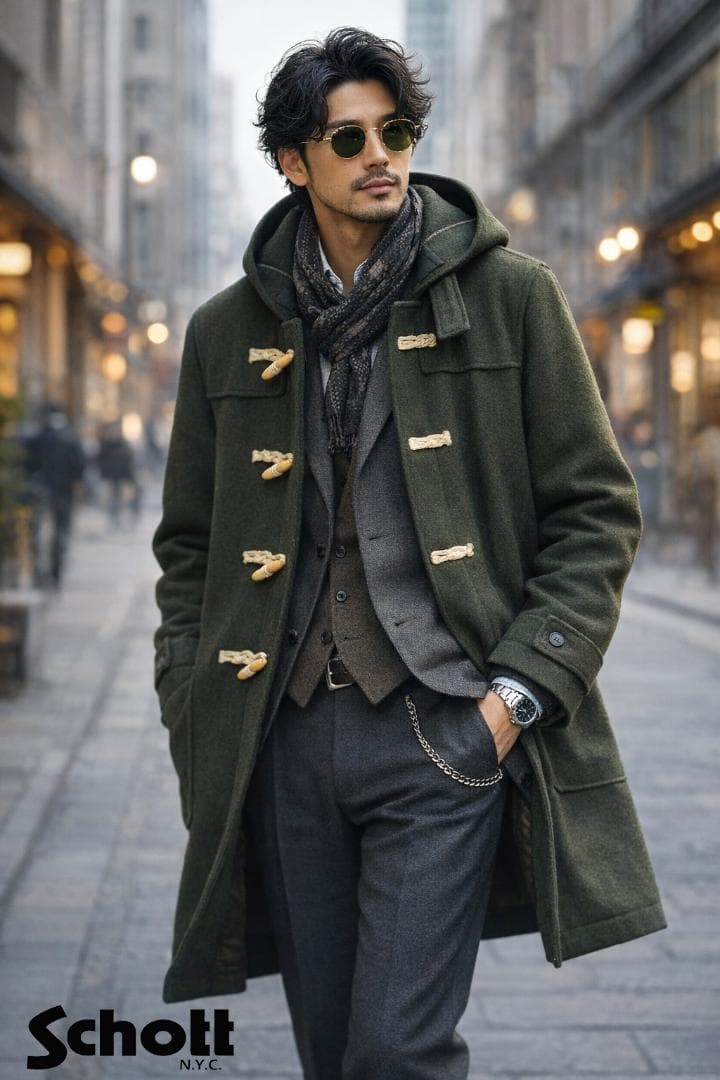 RARE Schott ショット ダッフルコート ウール L M ダークグリーン