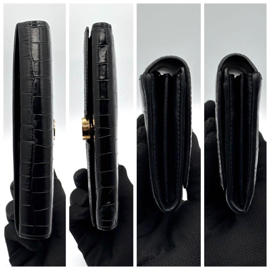 極美品 入手困難 バーバリー 保存袋付属 長財布 BT クロコ 型押し 総柄 黒