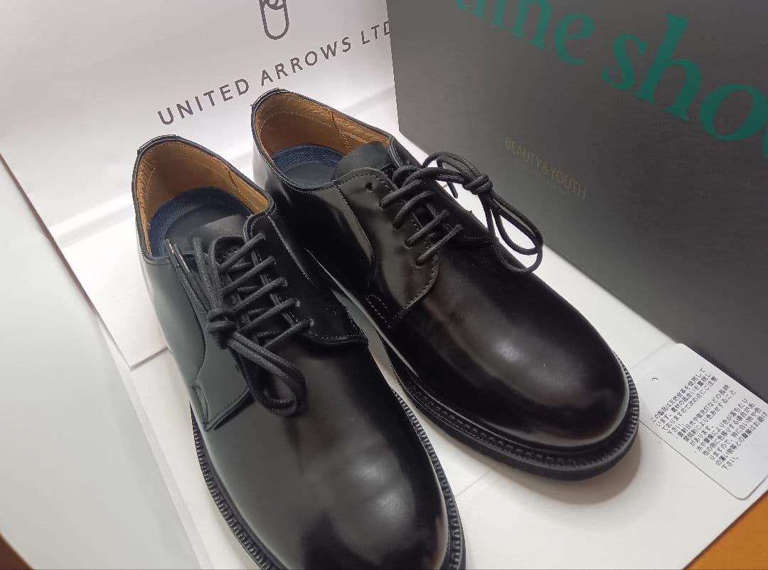 ボ*ア様 ユナイテッドアローズポストマンシューズサービスシューズ黒レザー25.0