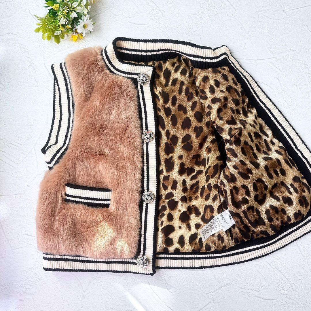 《美品》DOLCE&GABBANA ビジューボタン フェイクファー ベスト M