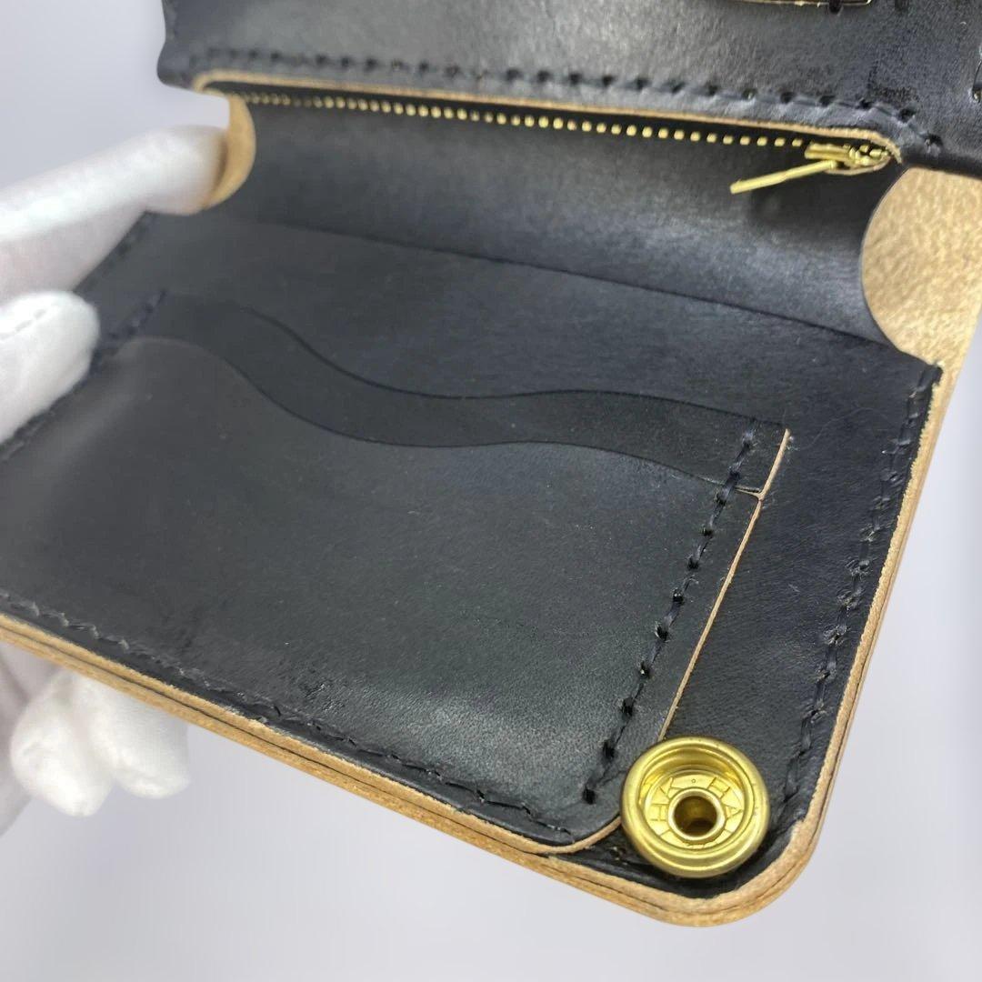 [値下]お札折らずに収納できる無骨な手染めミドルトラッカーウォレット BTW