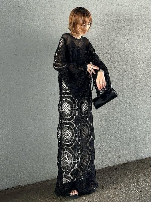 Ameri MEDI INDIAN BIG LACE DRESS ブラック　S