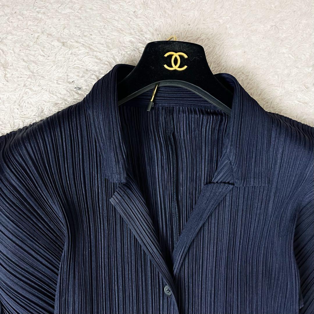 30 プリーツプリーズ カーディガン 襟 大きいサイズ ネイビー 紺 XL 4