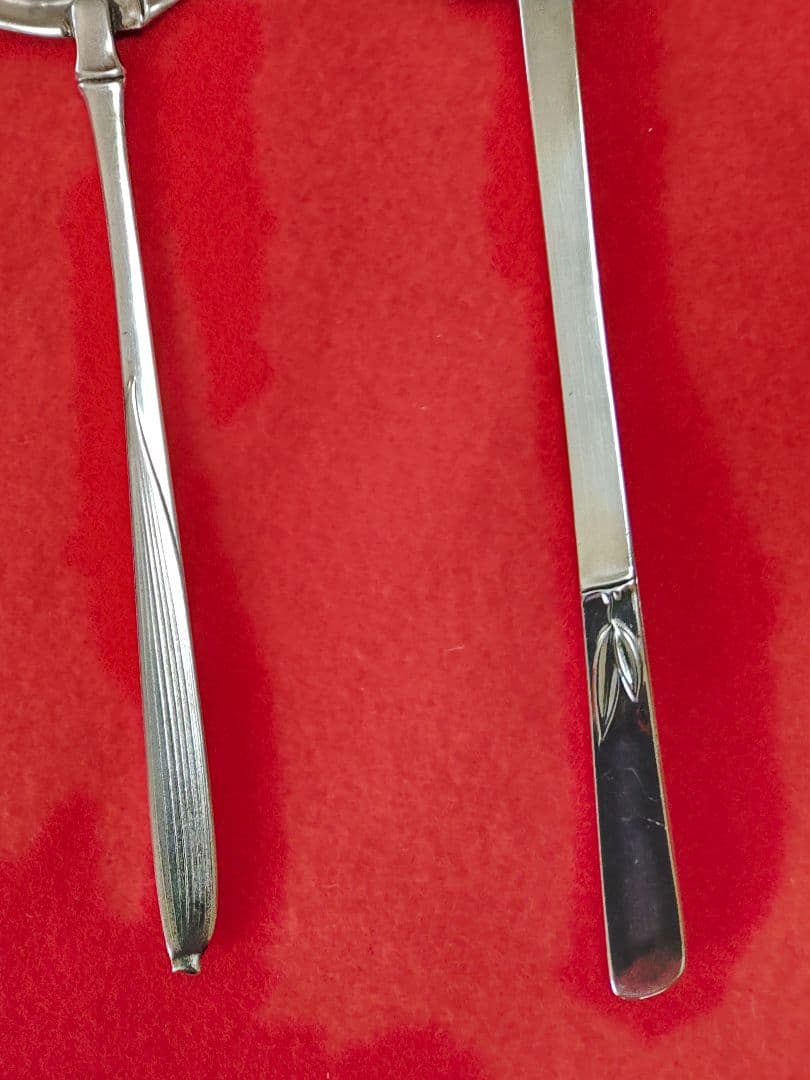 銀製笹模様お取りしゃもじ二点/銀製楊枝