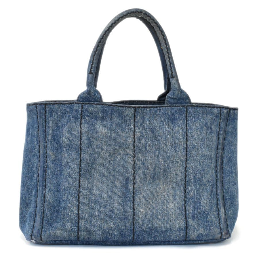 [美品]PRADA プラダ ミニカナパ ハンドバッグ トート デニムキャンバス