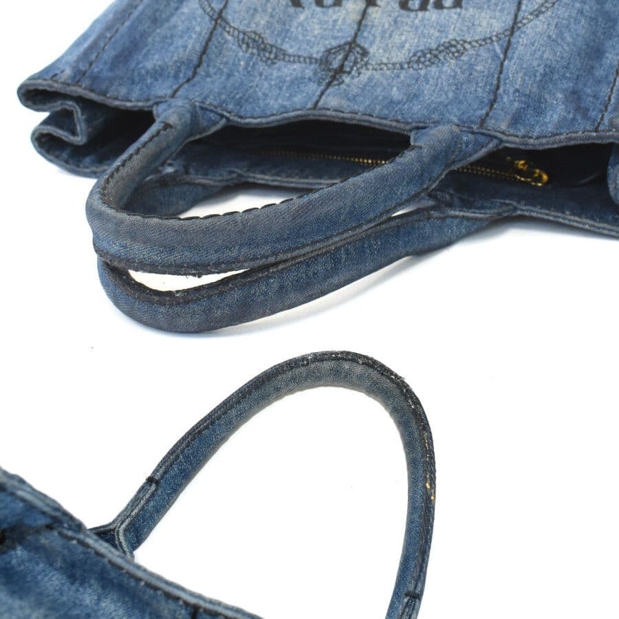 [美品]PRADA プラダ ミニカナパ ハンドバッグ トート デニムキャンバス