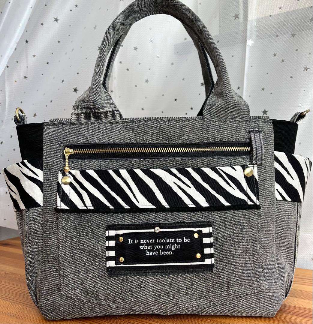 グレーデニムリメイクバッグ（L）No.799☆ハンドバッグ　マザーズバッグ