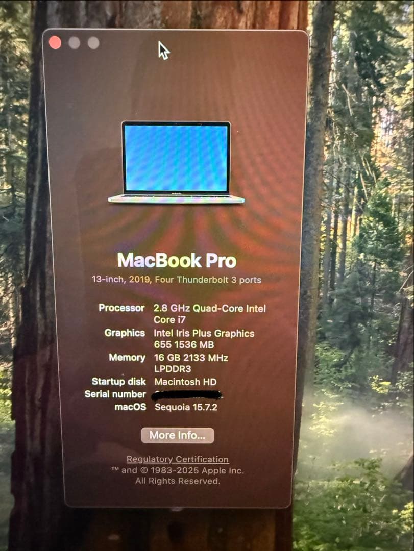 2019 MacBook Pro 13インチ（i7/16GB/1TB SSD)