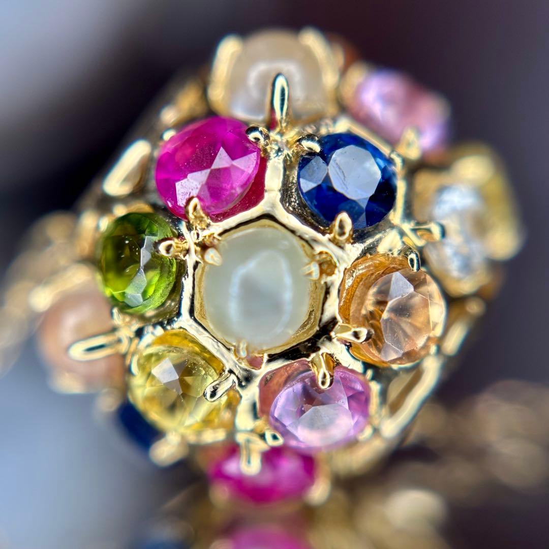 天然ルビー サファイア トルマリン ガーネット ムーンストーン K18