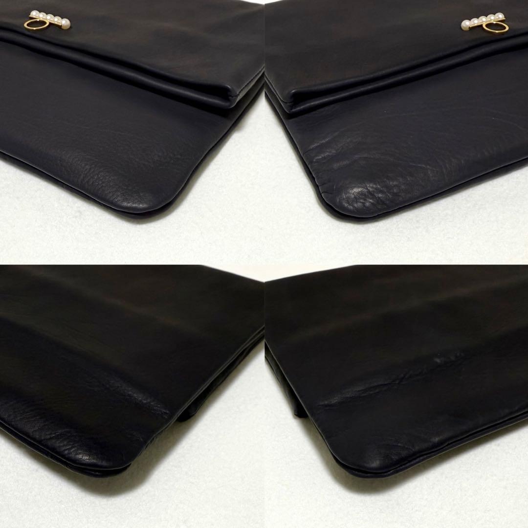 美品 タサキ バランス パール クラッチバッグ カーフレザー 5連 真珠 ポーチ