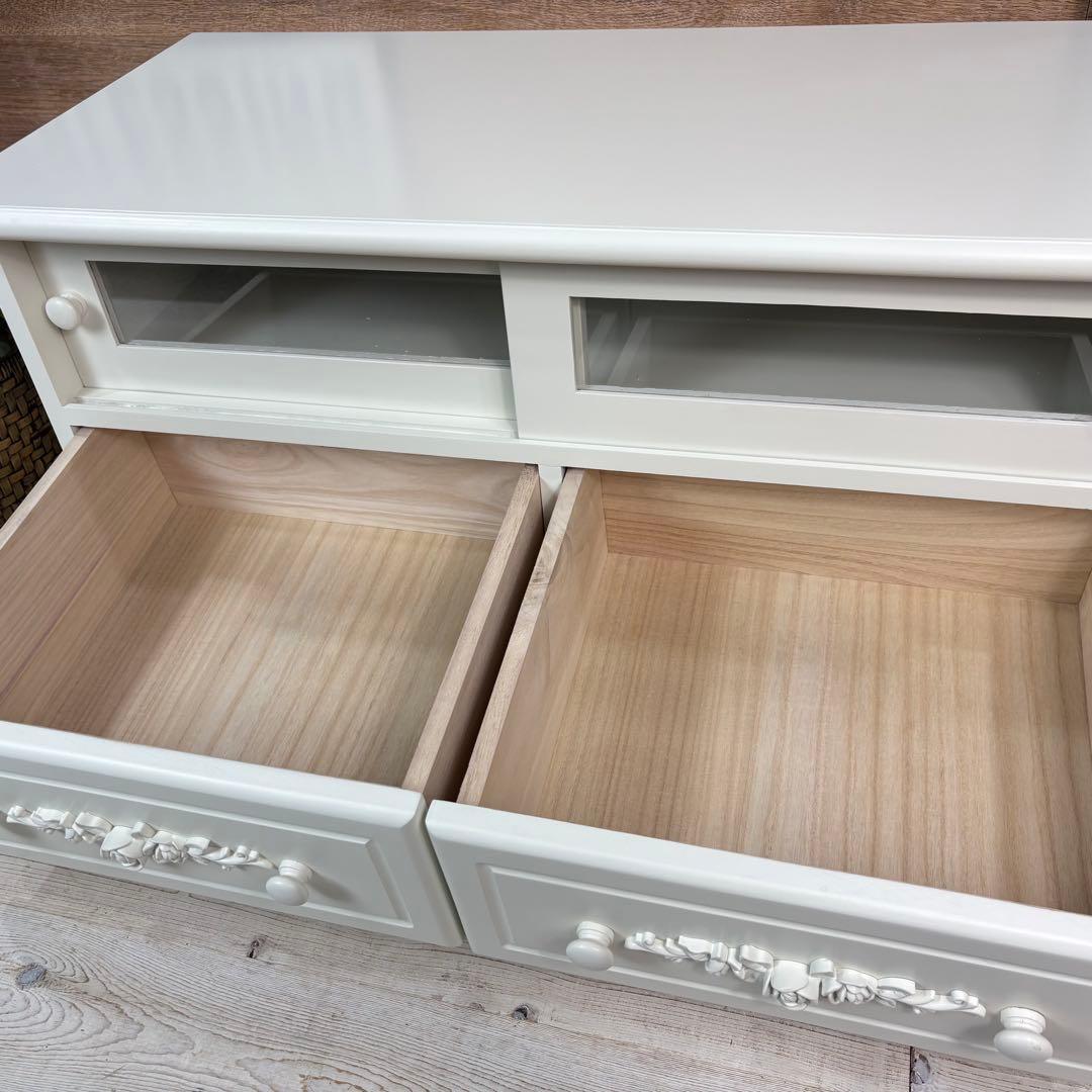 フレンチカントリー北欧調ホワイトガラステレビ台サイドボード飾り棚チェスト収納家具