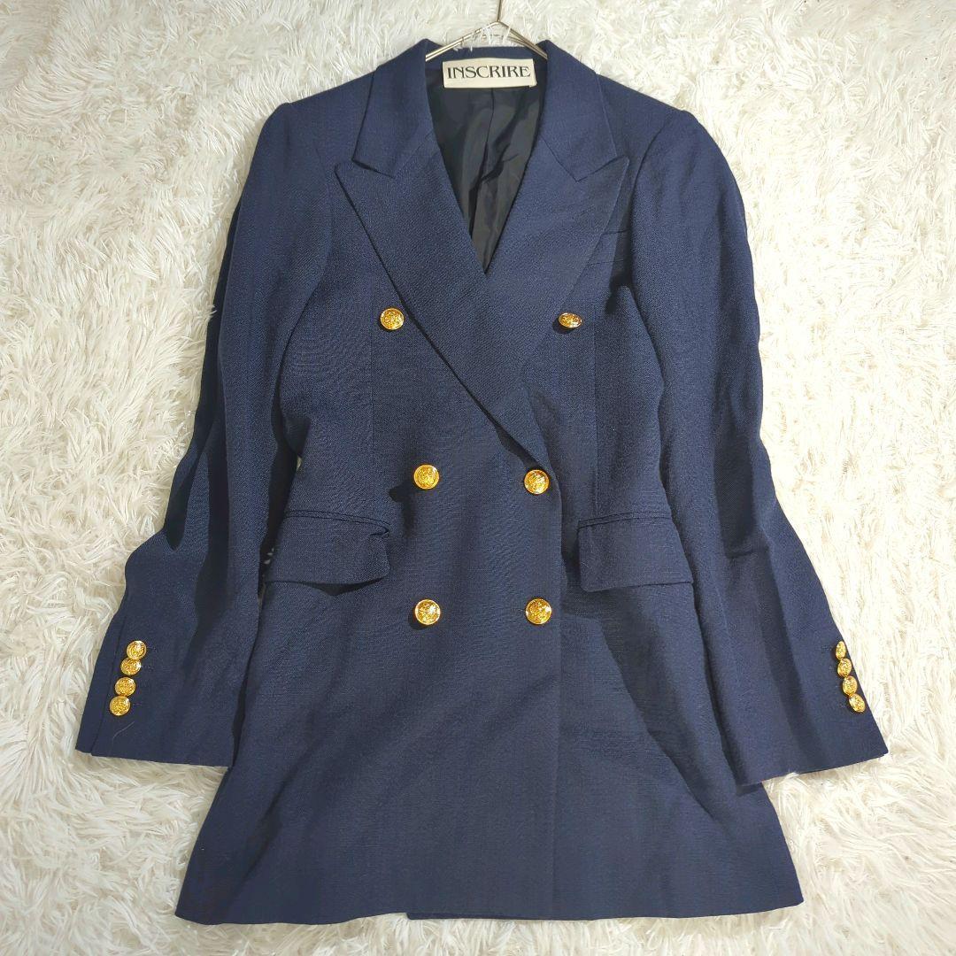 INSCRIRE テーラードジャケット 紺ブレ 金ボタン ダブル ロング