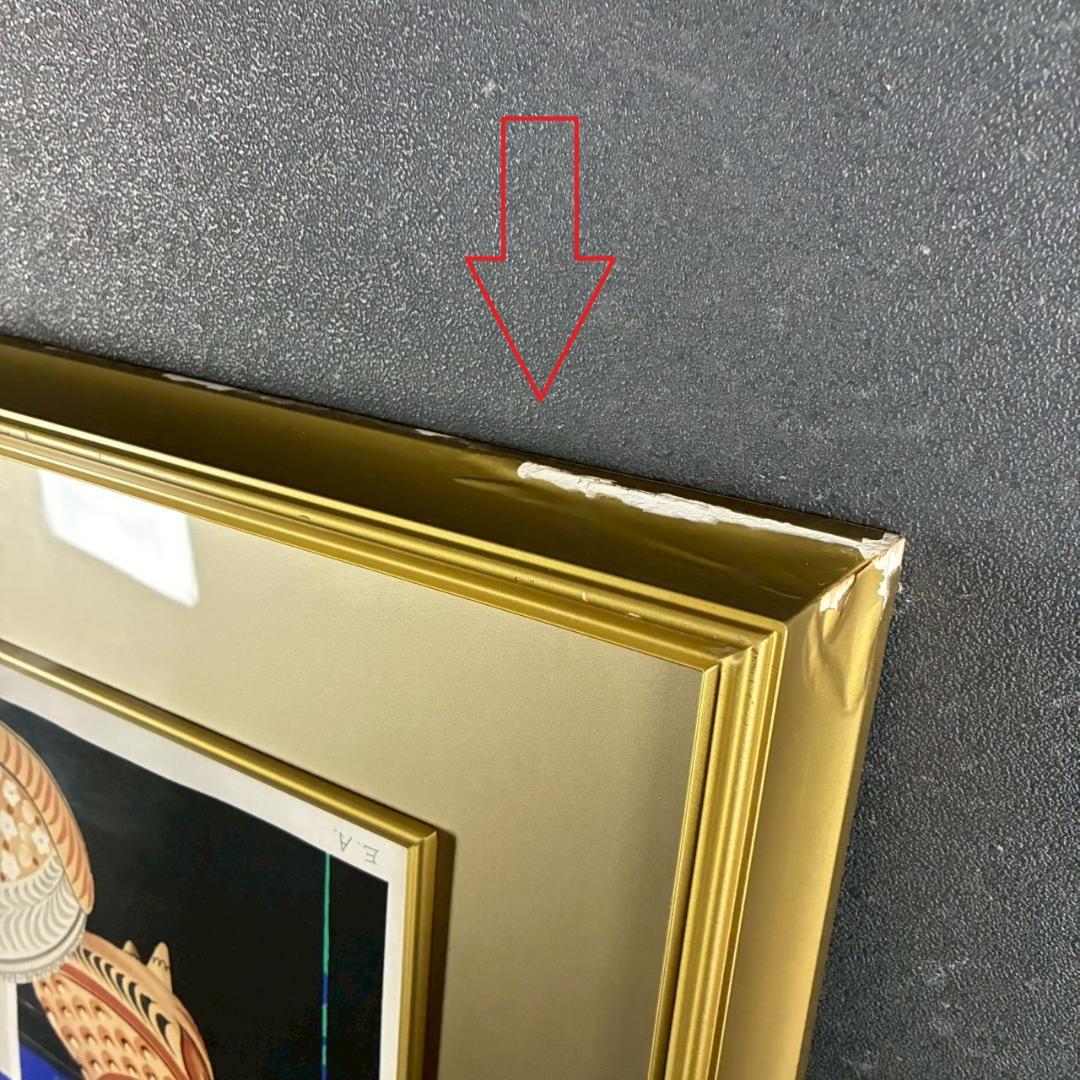 中島千波「ポインセチア」リトグラフ 直筆サイン・落款有 額縁入り 日本画家 猫