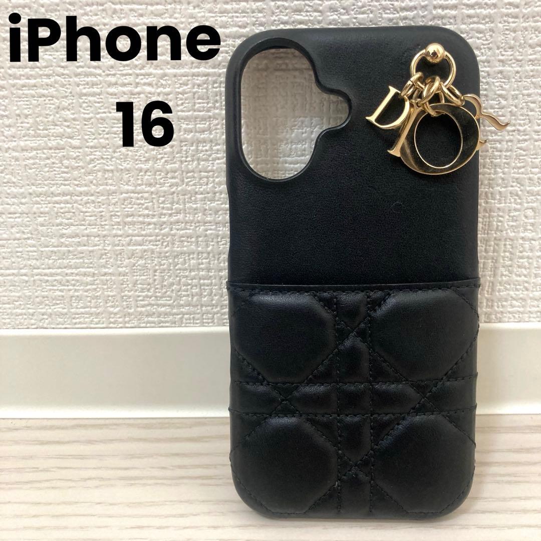 ✨新機種！超美品✨Dior　LADY DIOR　iPhone16ケース　羊革　黒