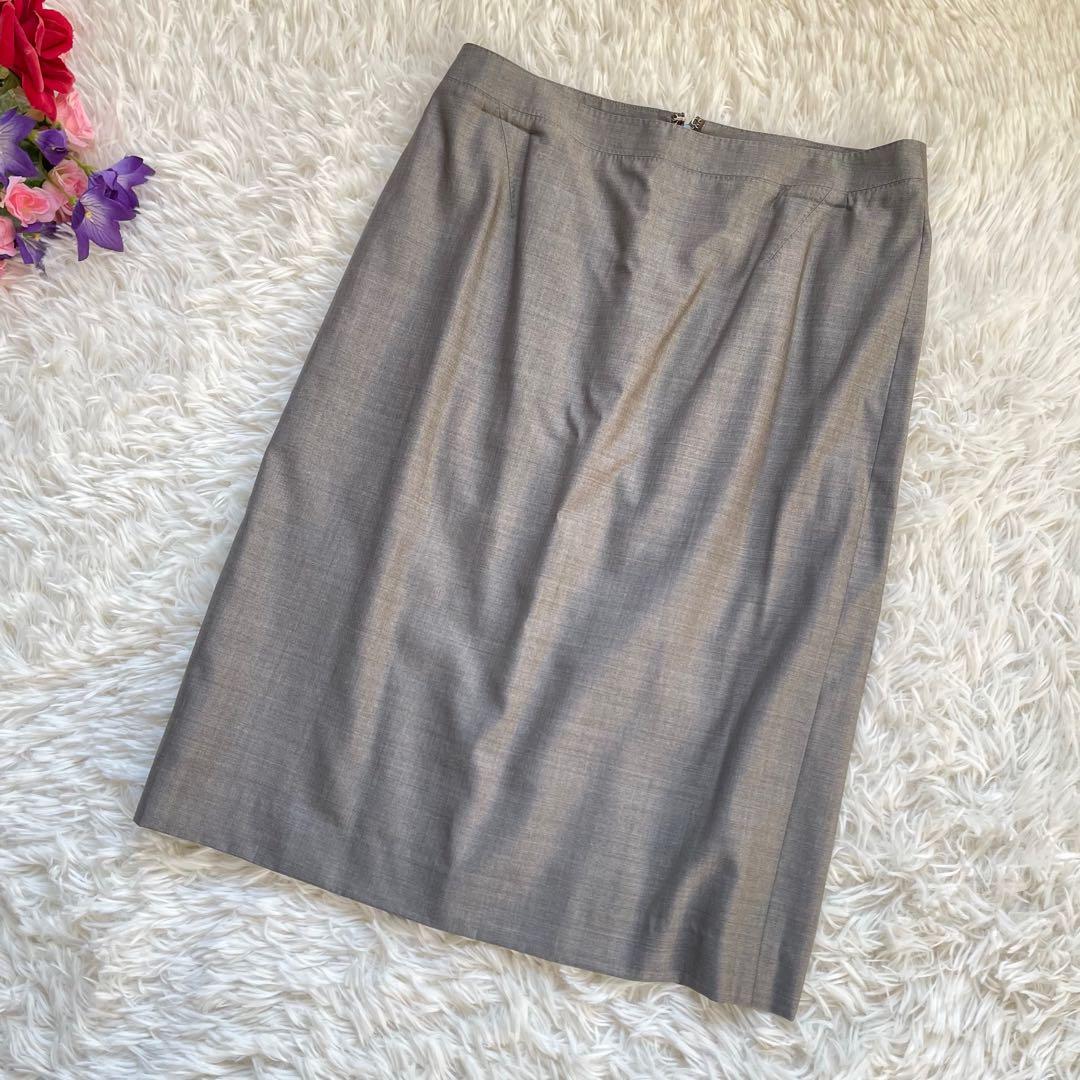 大きいサイズ23区イタリア生地マルゾットウールシルクグレースカートスーツ上下44