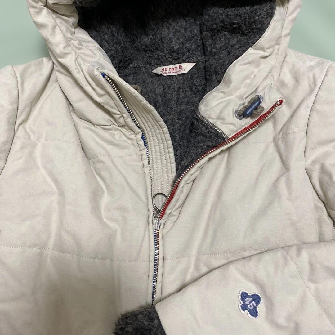 45rpm 日本のブランド　 フード付きコート　 淡いベージュにダークグレーボア