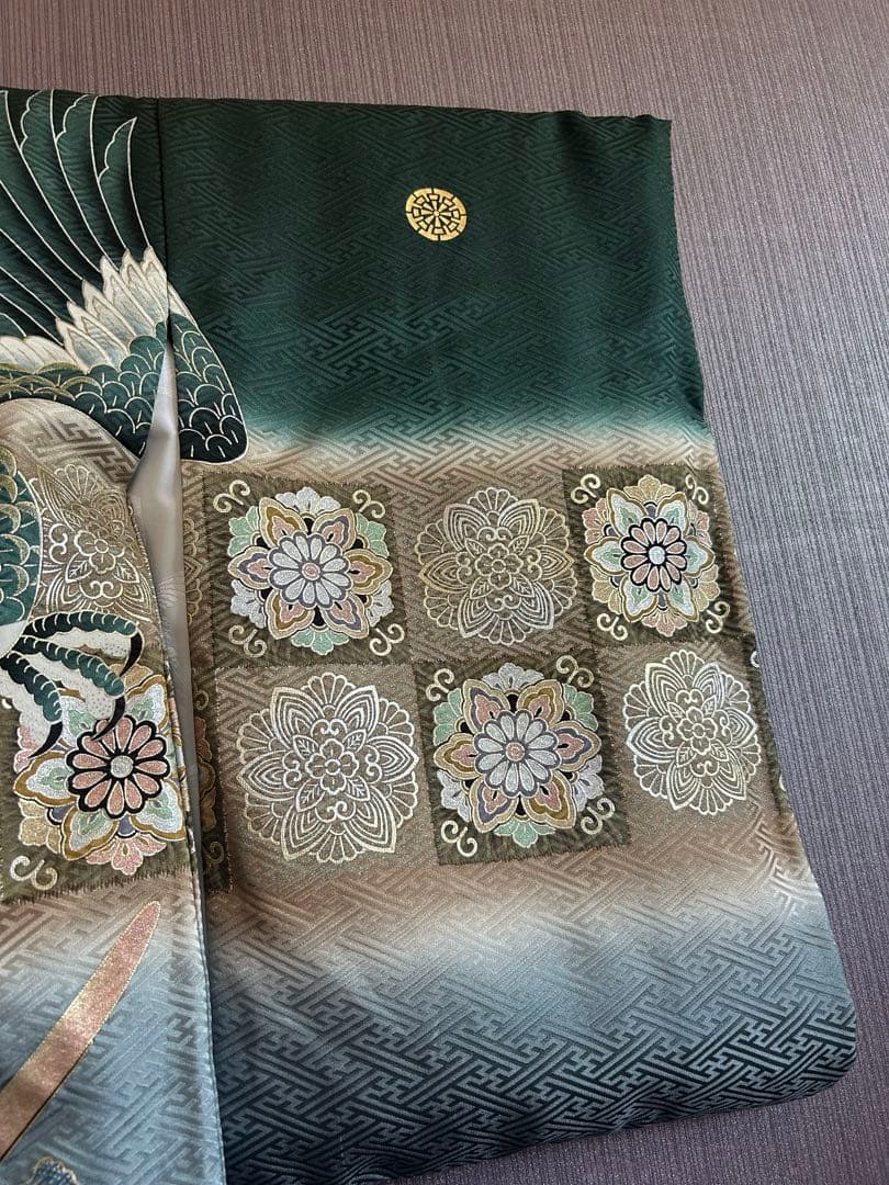 高級お宮参り着 男の子　日本製「鷹と龍」模様　産着 初着　絹