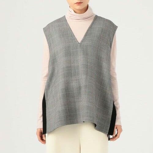 美品 トゥモローランド ウールシルクブロックトゥース 4-wayジレ S 36