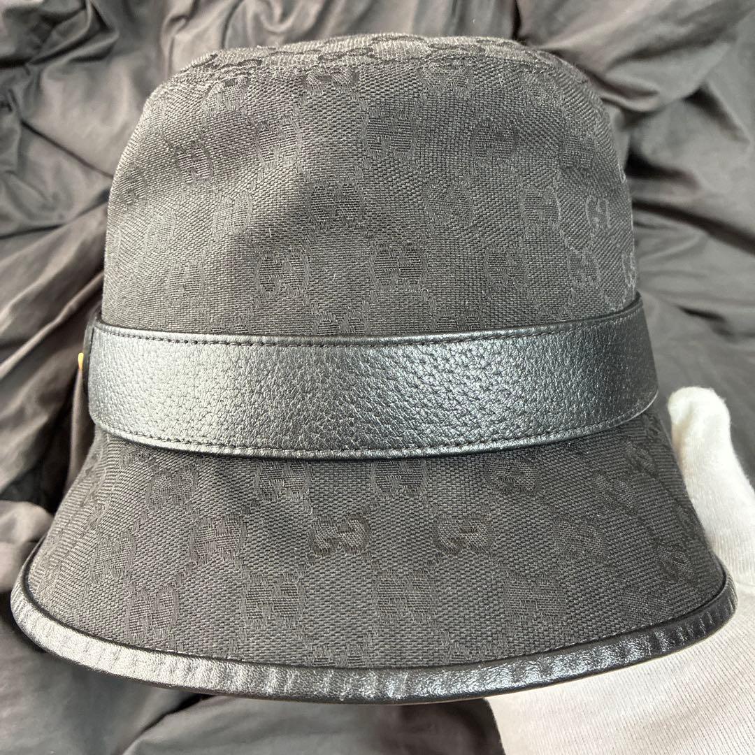 GUCCI グッチ ブラック GGパターン バケットハット XL 帽子