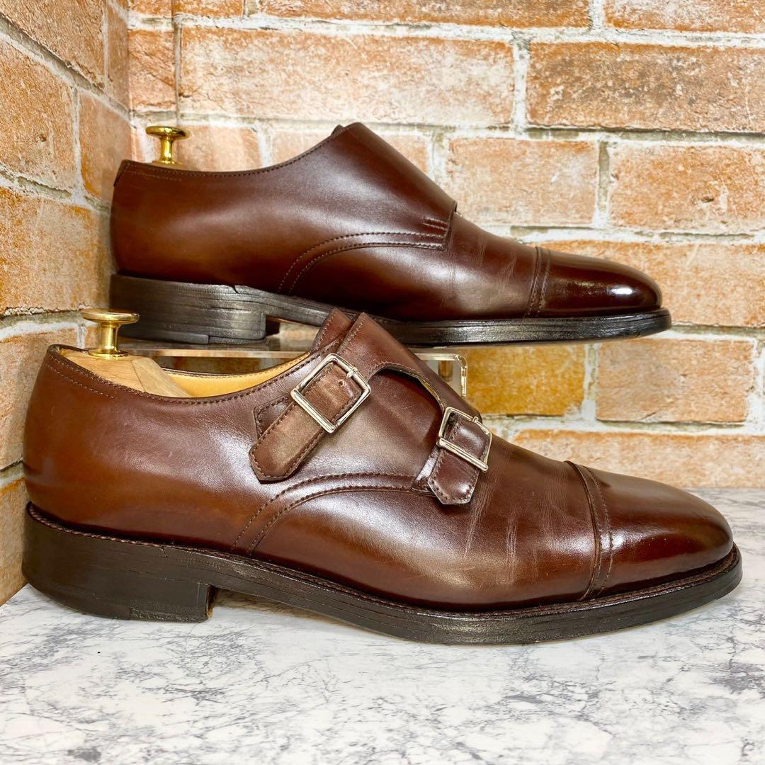 【メンズブランド革靴】ジョンロブ　25cm ブラウン　ダブルモンク　レザー