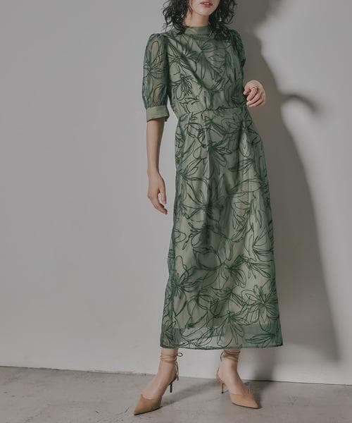 美品 niana ニアナ 花柄フロッキーオーガンジー ドレス M 結婚式お呼ばれ