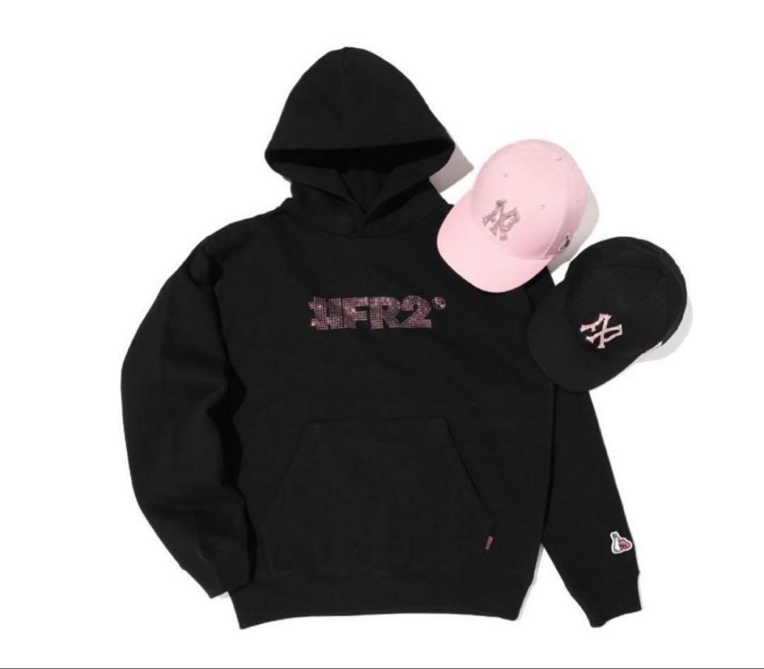 FR2 梅　ラインストーンロゴフーディ パーカー ピンク
