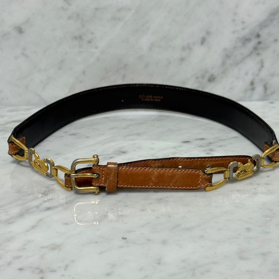 90s OLD CELINE セリーヌ ベルト 本革 馬車金具 ホース 細ベルト