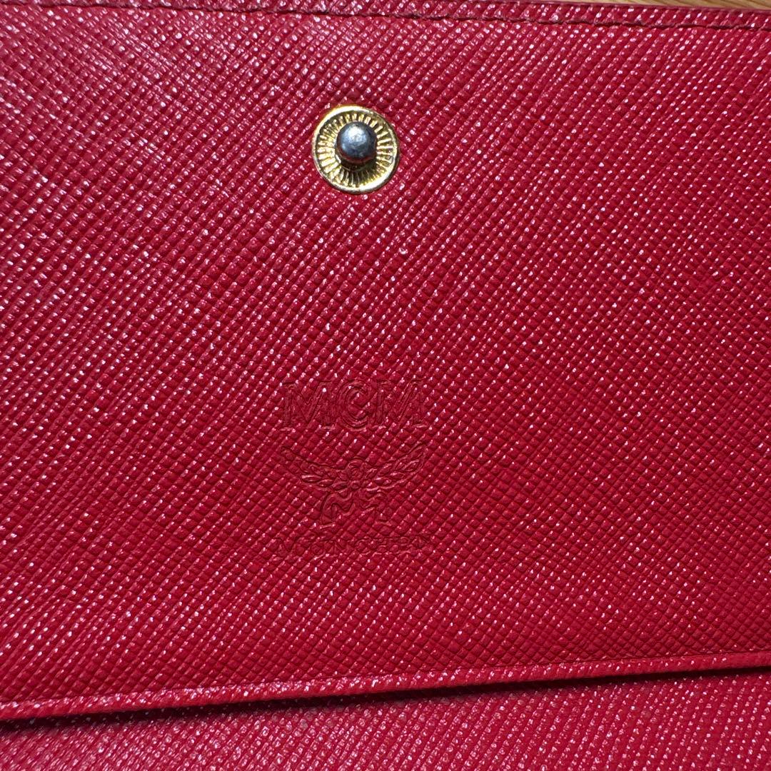 MCM赤レザー.ロゴ型押し箱あり三つ折り長財布.財布.韓国