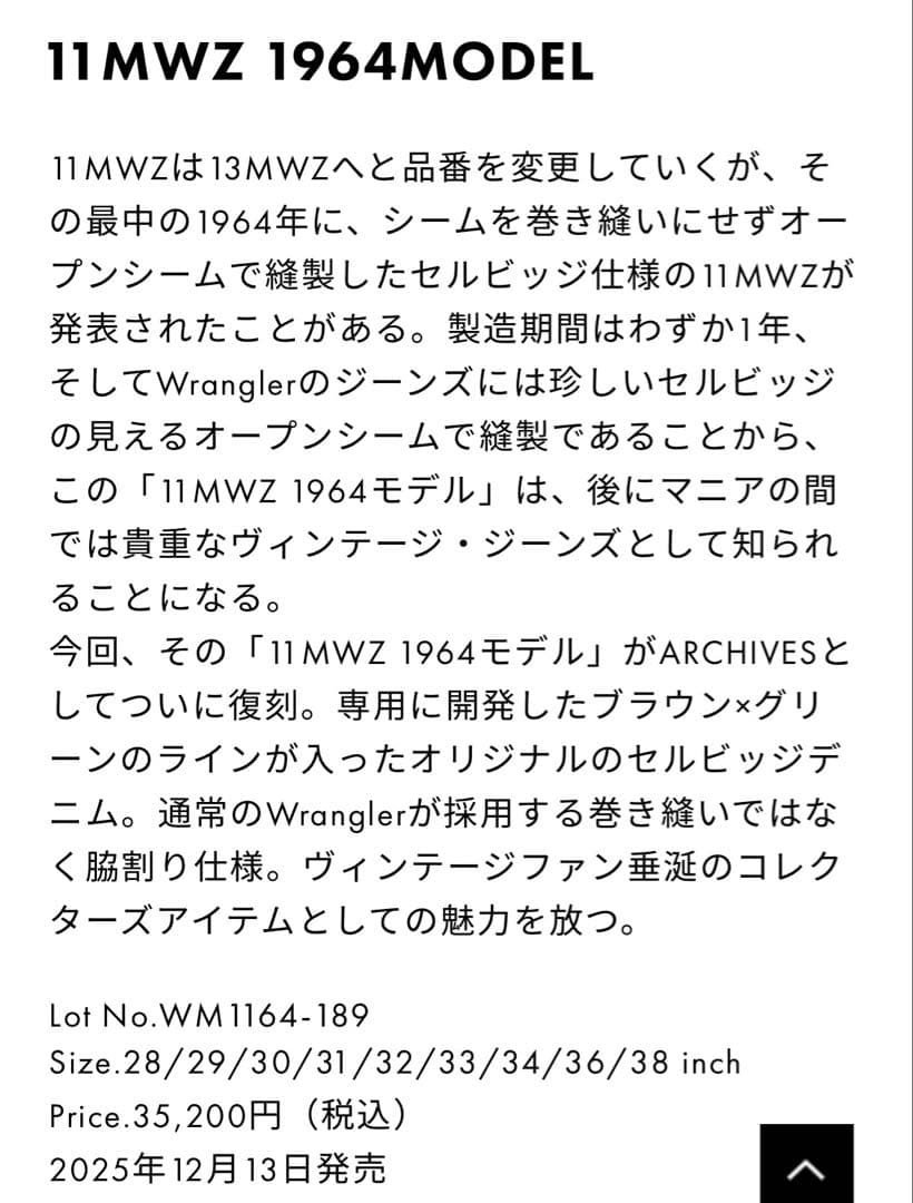 2/14午前限定値下げ依頼　wrangler archive 1964年モデル