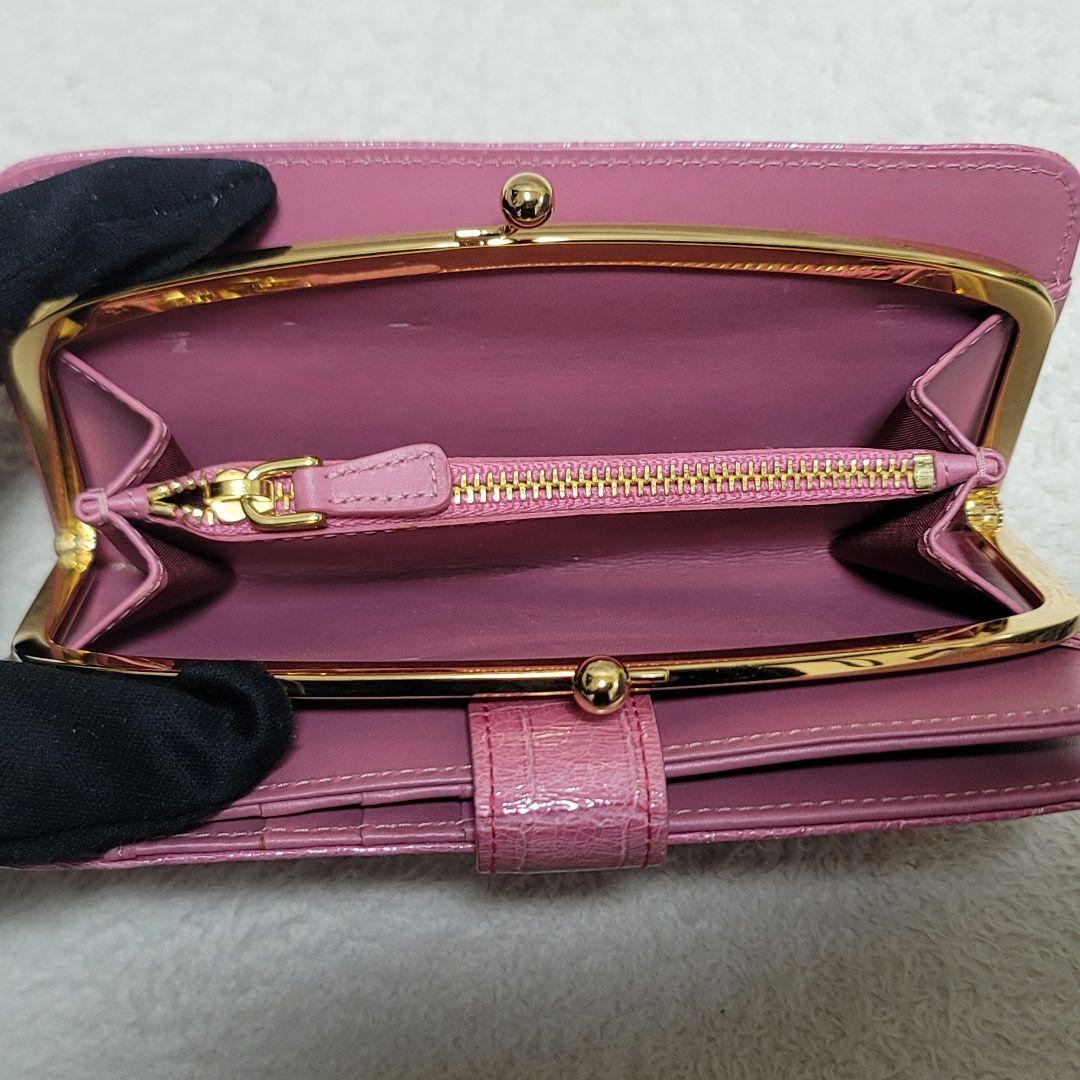 e☆様 MIU MIU ミュウミュウ 長財布 がま口 クロコ型押し 牛革 ピンク