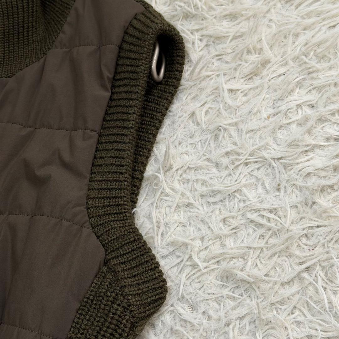 16979✨ザノーネ ニット切替ダウンベスト カーキ 46 M プリマロフト
