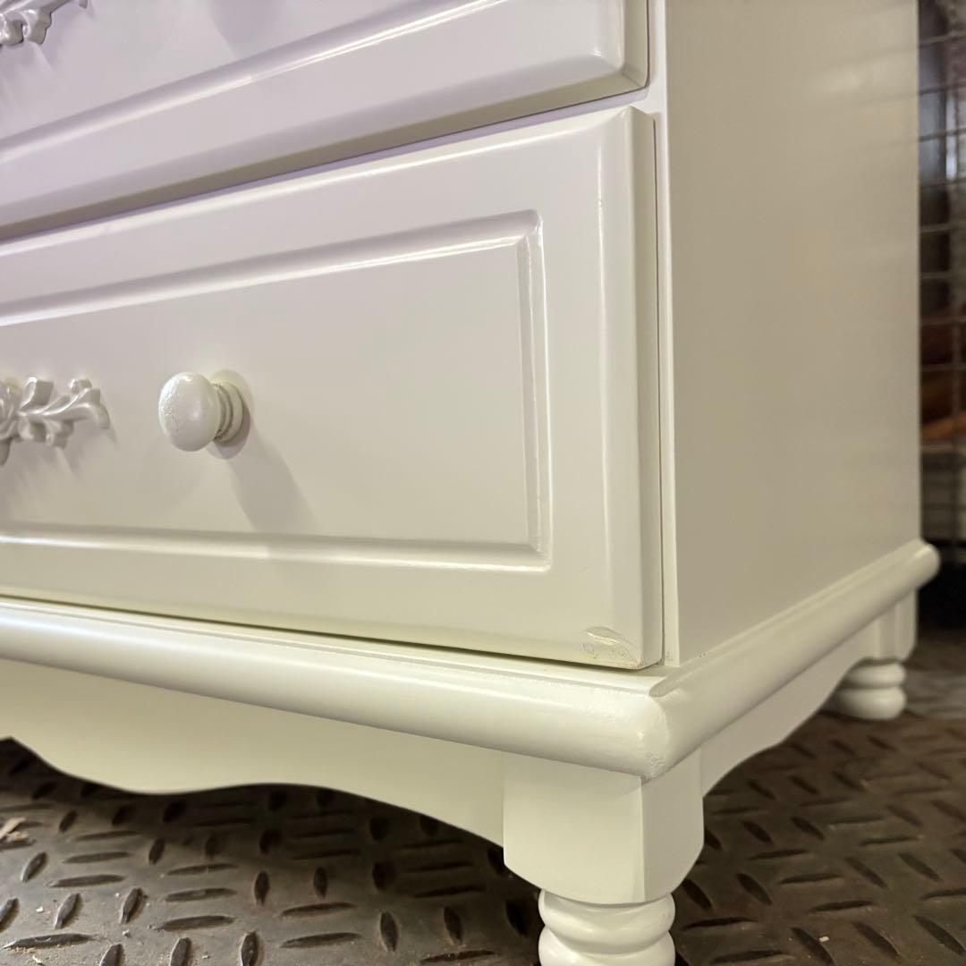 訳あり品！【137】フレンチ調ホワイトチェスト三段四つ引き木製収納家具姫系タンス