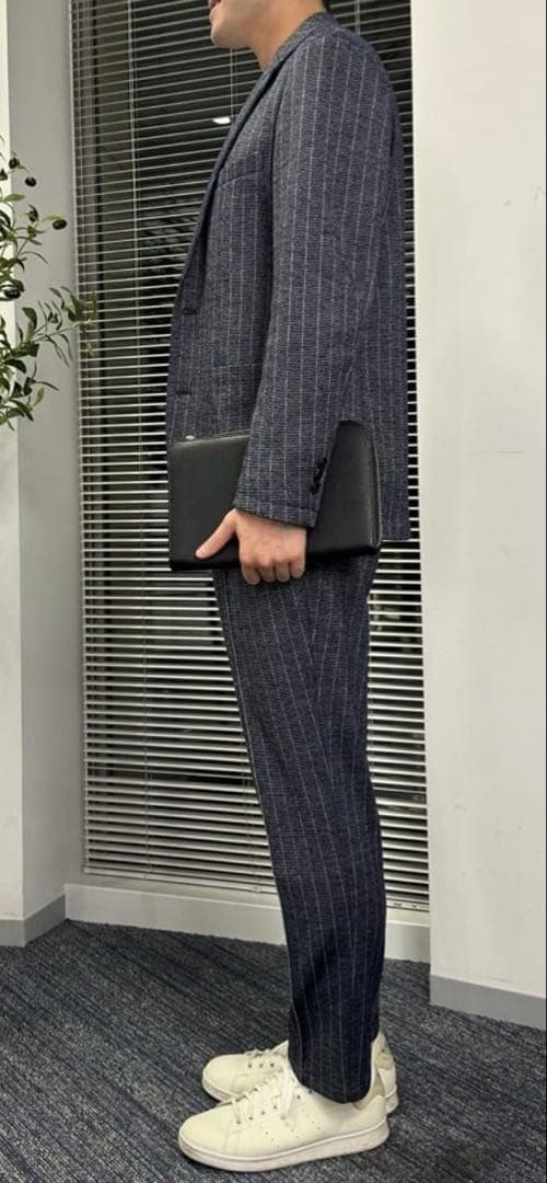 未使用タグ付【金のパジャマスーツ】プレミアムウールセットアップ 紺ストライプBM