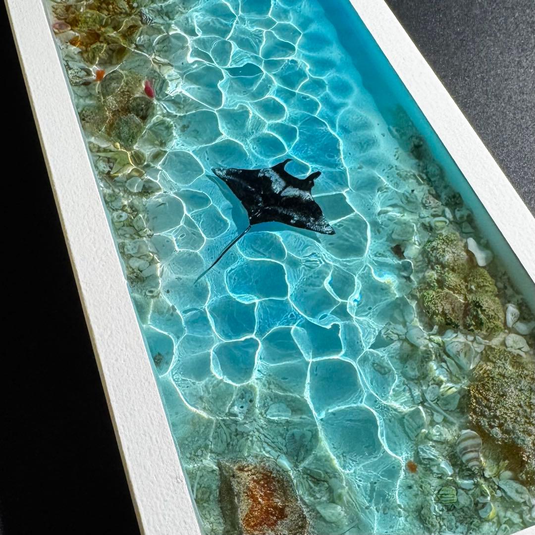 レジンアート オーシャンアート マンタ 沖縄 海 アートパネル 波紋アート