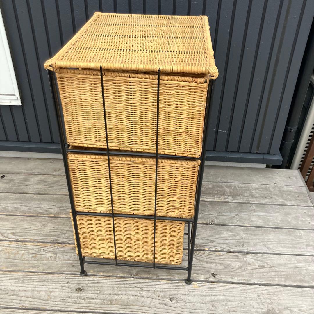 北欧レトロ アイアンフレーム ラタンチェスト キッチンラック ビンテージ