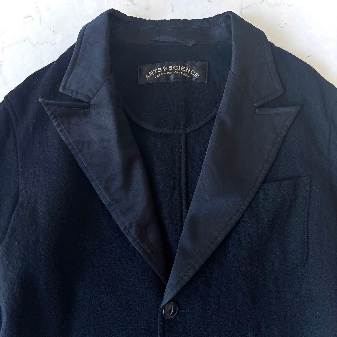 美品 アーツアンドサイエンス 日本製 縮絨ウールシルク テーラード ジャケット黒